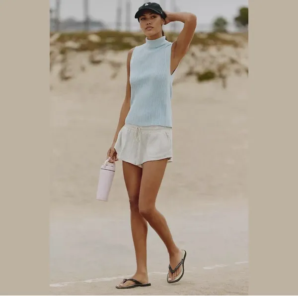VARLEY Anastasia Rib Knit Mock Neck Tank - Winter Sky (Light Blue) - Large - NWT - Image 2