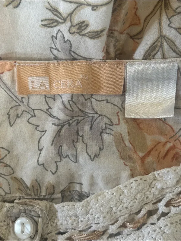 la cera Peach Floral Tiered Cream Nightgown - Image 3