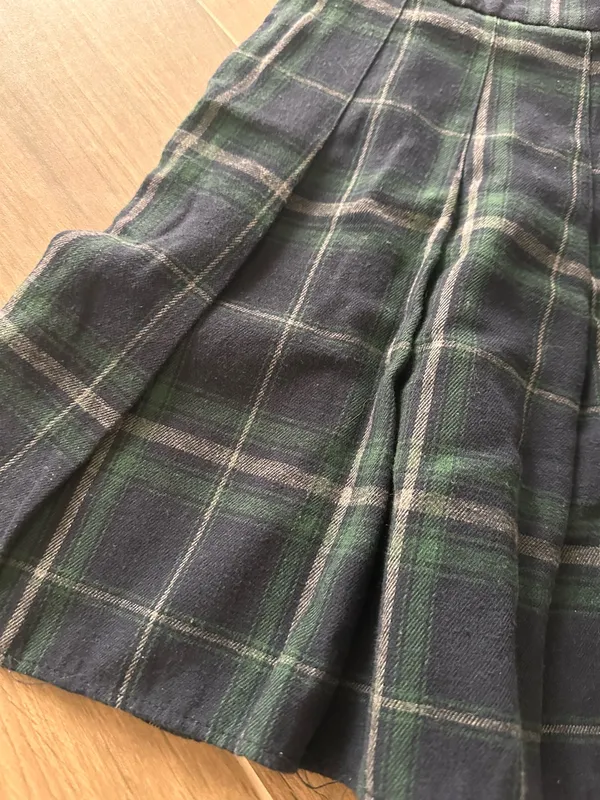 SheIn Green Navy Plaid Pleated Mini School Girl Skirt Dark Academia L - Image 5