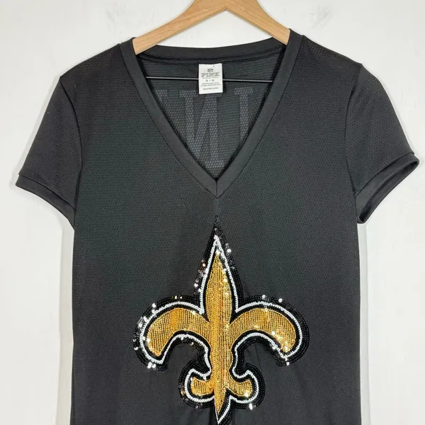 Victoria's Secret New Orleans Saints T-Shirt Sz Medium Black Sequin Football NFL - Image 3