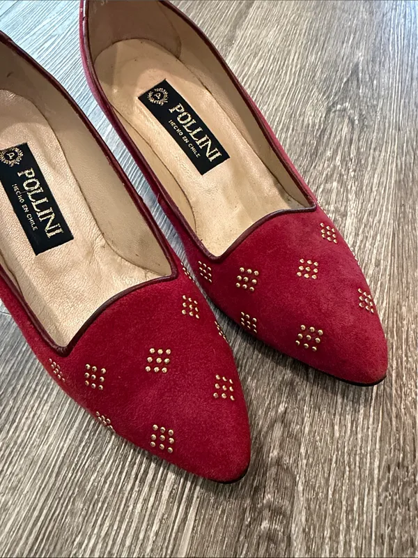Pollini vintage pointy toe heels red suede leather 37 / US 7 - Image 2