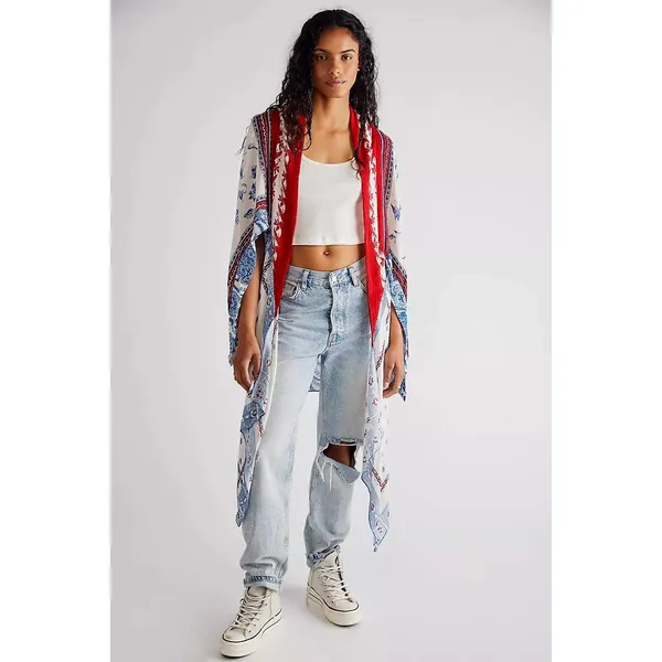 Free People Kiss The Sky Butterfly Kimono M/L Gauzy Bohemian Asymmetrical Hem - Image 10