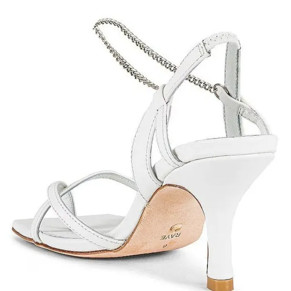 RAYE Margaret Chain Strap Square Heels in White Leather 8 New Womens Sandals - Image 3
