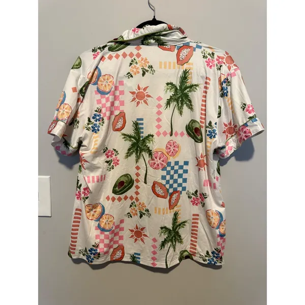Tropical Fruit Print Pajama Set White Avocado Papaya Short Sleeve Shorts Large - Image 3