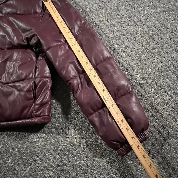 Bagatelle Puffer Jacket Womens Small Burgundy Faux Leather Full Zip Light Weight - Image 7
