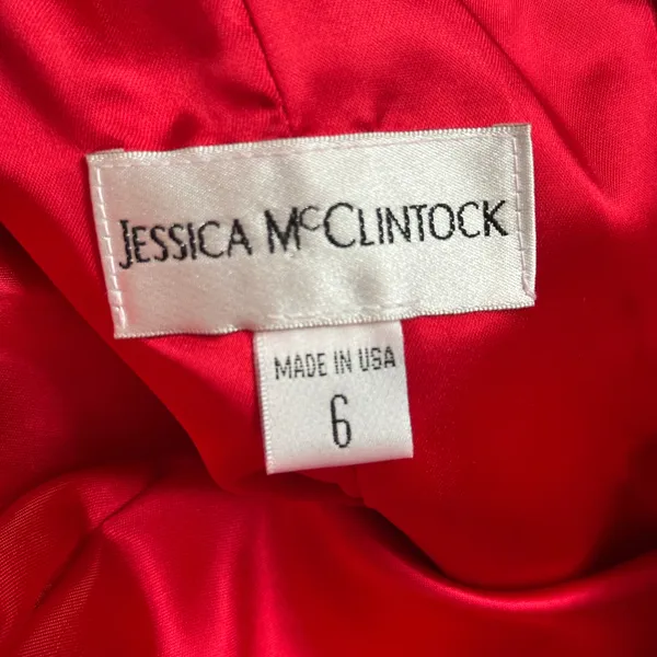 Vintage 90s Jessica McClintock Sz 6 Embroidered Satin Strapless Maxi Dress Gown - Image 7