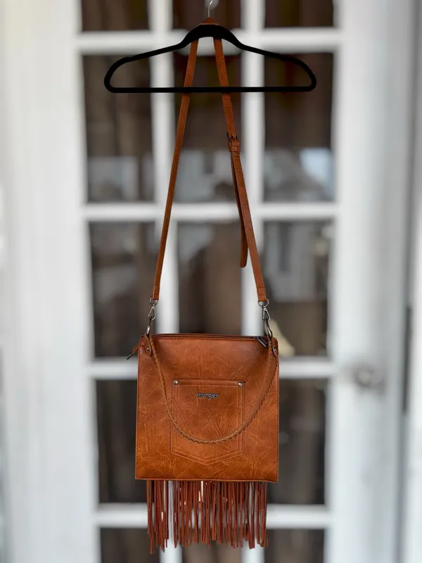 Wrangler Womens Floral Embossed Fringe Adjustable Strap Brown Hobo Crossbody Bag - Image 13