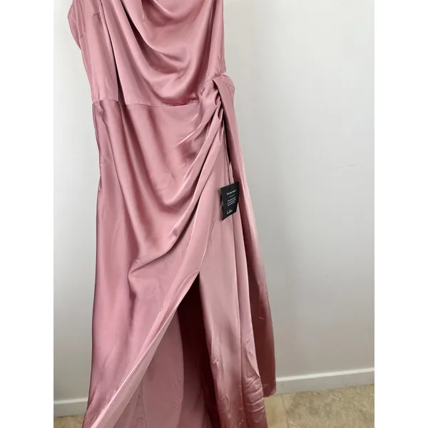 Lulus Signature Elegance Rose Satin One Shoulder Maxi Dress Formal Large NWT - Image 11