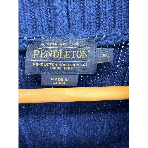 Pendleton Blue Cable Knit Sweater Womens XL Mock Roll Neck Diamond Fisherman Vtg - Image 2