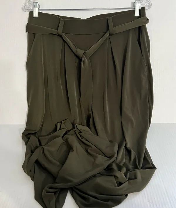 Express Olive Green Wide-Leg Pants with Belt - Image 2