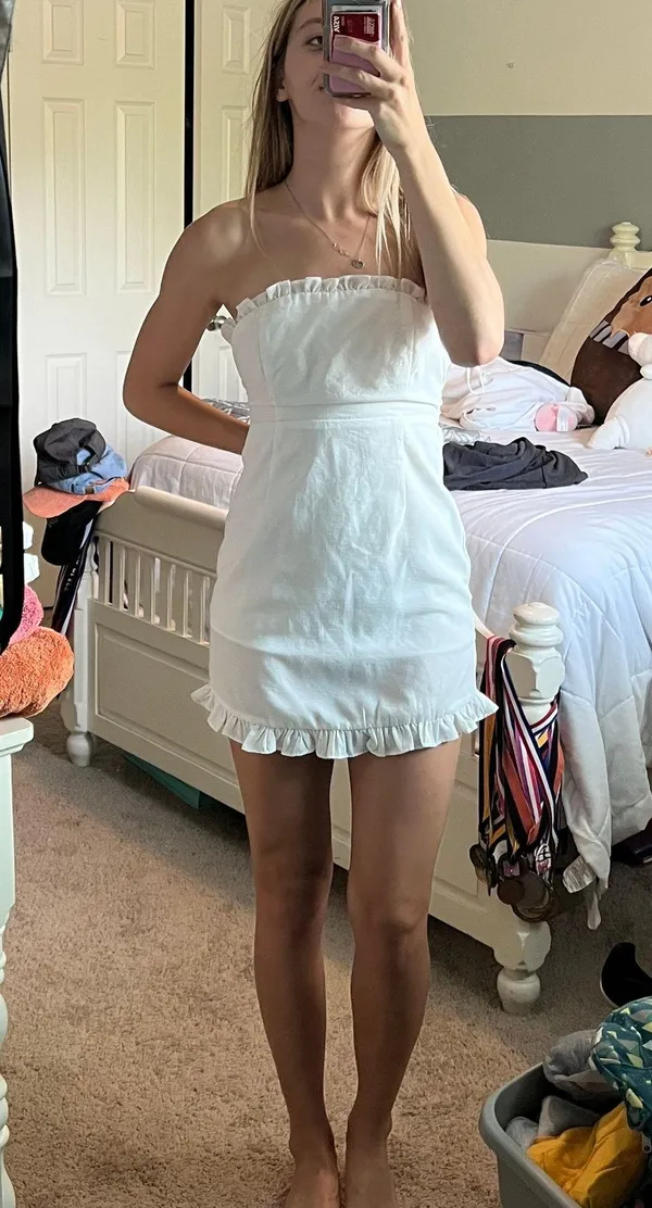 White Strapless Ruffle Dress - Image 2