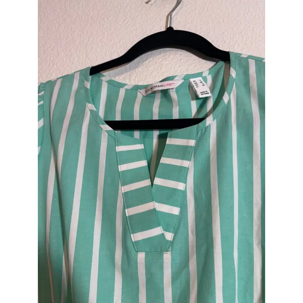 Isaac Mizrahi Live Size S Yarn Dye Striped Poplin Maxi Dress Green White A646863 - Image 4