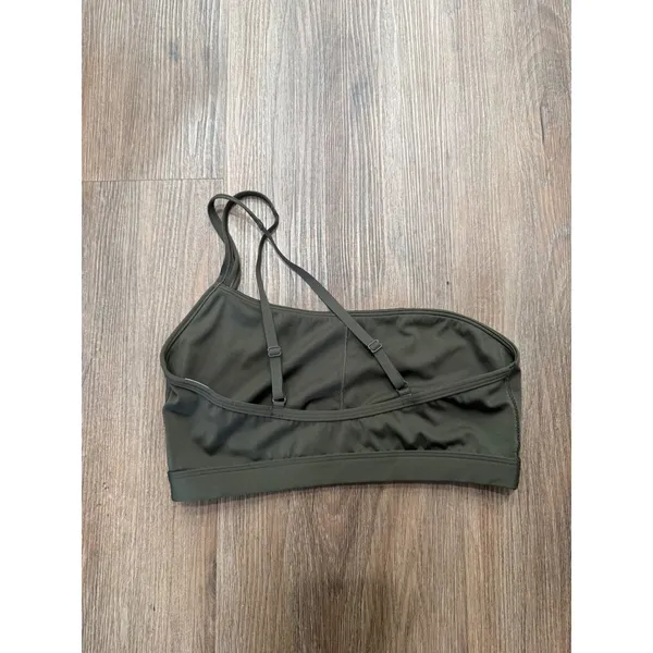 Gymshark Womens One Shoulder Asymmetric Sports Bra Olive Green Adjustable Straps - Image 3