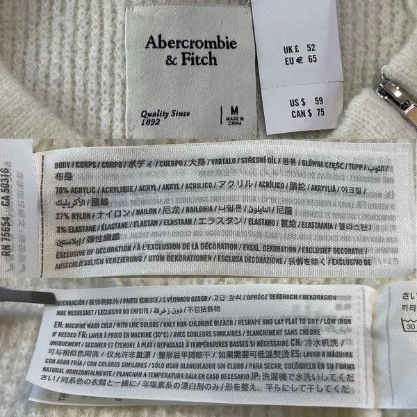 Abercrombie & Fitch Crewneck Knit Sweater | Zip Shoulder Cream NWT - Image 7