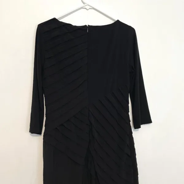 ADRIANNA PAPELL Black Shutter Pleat Pleated 3/4 Sleeve Jersey Knit Sheath Dress - Image 14