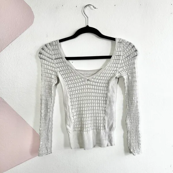 Free People Crochet Long‎ Sleeve Top Boho Bohemian Festival Off White Small - Image 2