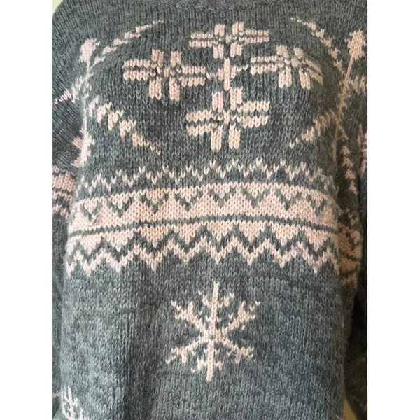 Vintage Best American Clothing Co. Gray Pink Wool Blend‎ Snowflake Sweater M Ski - Image 5
