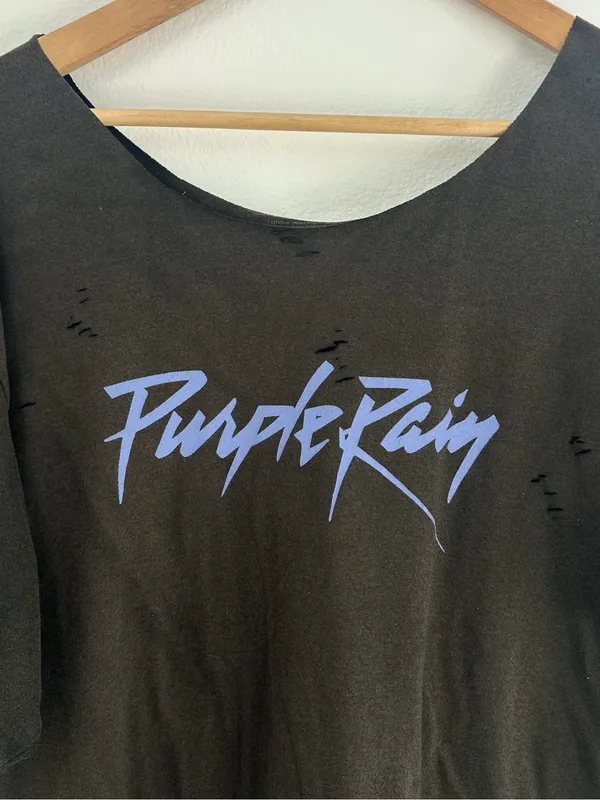 Prince Purple Rain Off The Shoulder Tee Black Size XXL - Image 2