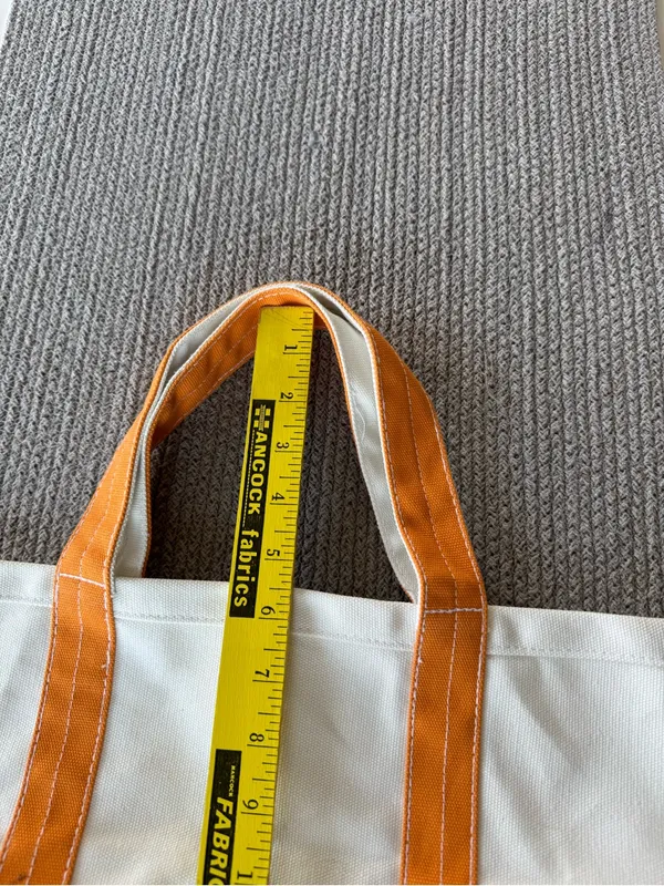 Vintage Ivory Orange Cotton Canvas Boat Tote Shoulder Bag Purse - Image 7