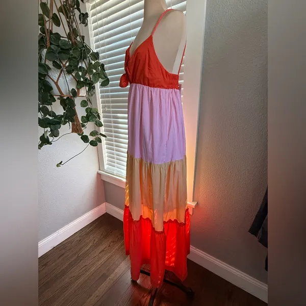 NWT‎ Front Tie Colorblock Tiered Midi Dress Size Medium - Image 3