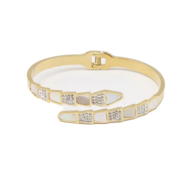Mother of Pearl CZ Snake Bracelet Bangle - Image 3