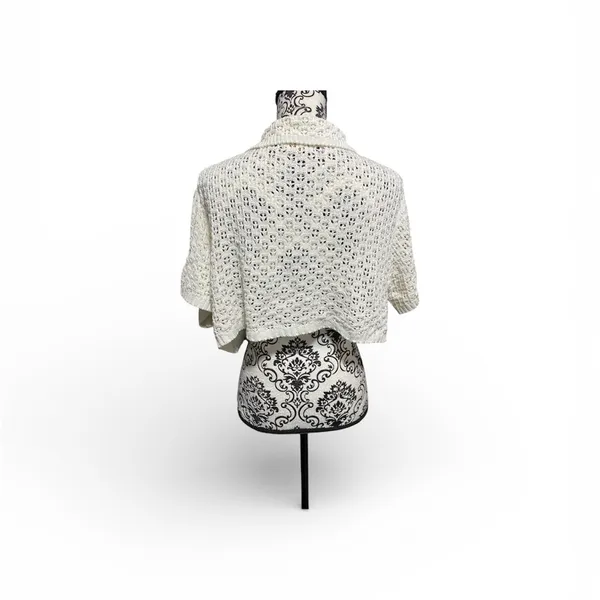 Milio Milano White Crochet Short Sleeves Button-Down Sweater Sz-M/L - Image 3