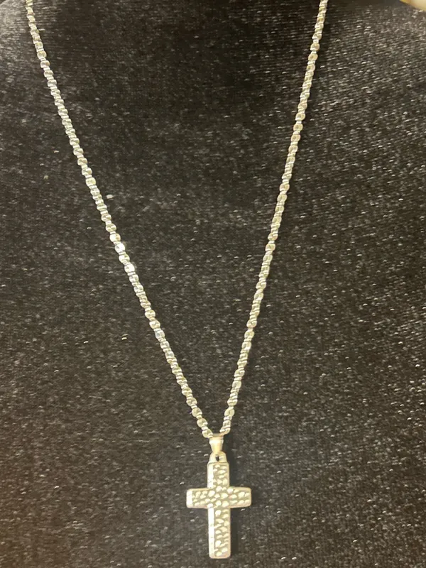Silver Tone Box Chain Necklace Pavé CZ Cross Pendant Adjustable 17.72" - Image 7