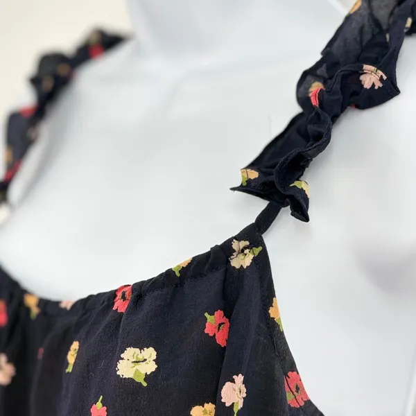 Madewell‎ Silk Floral Ruffle Peplum Cami Tank Top Womens Sz 2 Black Whimsigoth - Image 3