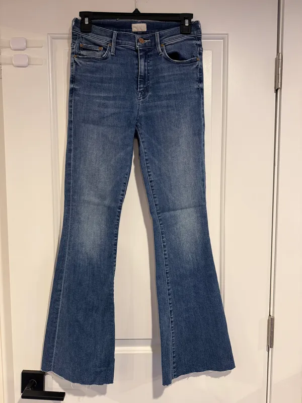 Mother The Weekender Fray Groovin Blue Flare Wide Leg Jeans Women's Size 26 - Image 7