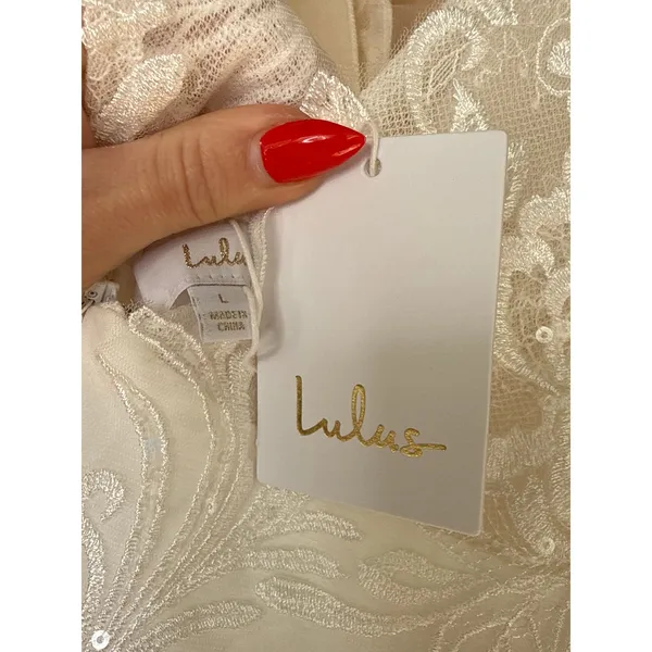 NWT Lulus Forever Promised White Chiffon Embroidered Sequin Maxi Dress Bridal L - Image 9