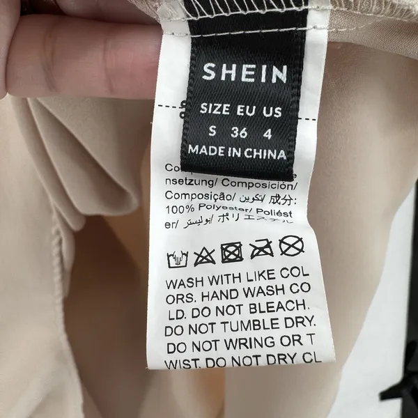 SHEIN Beige Handkerchief Hem Midi Dress Flowy Minimalist Boho Chic Lagenlook SM - Image 6