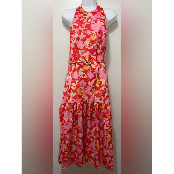 ASOS DESIGN Red Floral Halter Belted Midi Dress Sz. 10 NWOT - Image 2