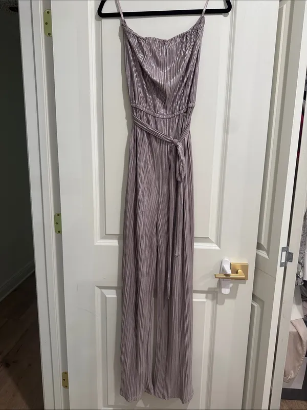 She + Sky Silver Strapless Pleated Jumpsuit - Image 3