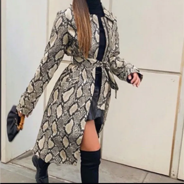 Choosy NWT Large Faux Snakeskin Leather Trench Coat Jacket Exotic Vintage 90s - Image 3