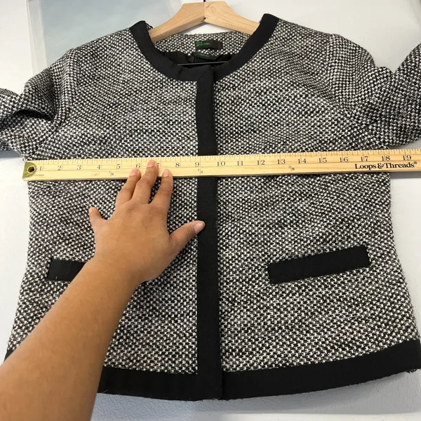 Stile Benetton Blazer Womens S Black White Tweed Casual Office Work‎ Snap Front - Image 13