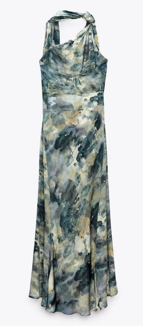 Zara dress halter maxi satin effect gown wedding party coctail bodycon scarf - Image 9