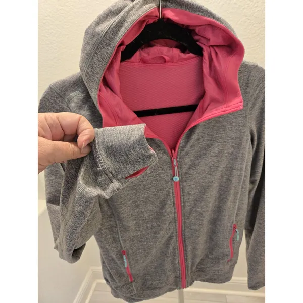 ​Ivivva Lululemon Girls 14 Reversible Full Zip Hoodie Gray Hot Pink Thumbholes - Image 2