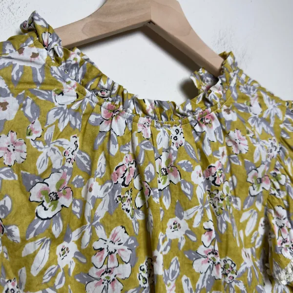 THML Women Cotton Top‎ XS Yellow Floral Ruffle Preppy Garden Party Spring - Image 4