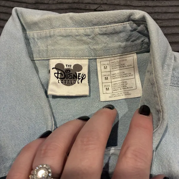 Vintage DISNEY Mickey MOUSE Denim Button Womens M USA Sleeveless Embroidered - Image 7