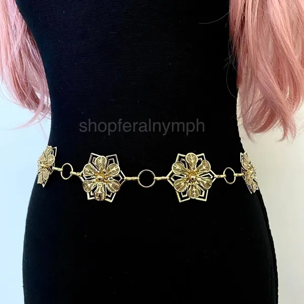 Gold Y2K Star Flower Open Ring Waist Chain Belt, Fits 23-41 Inches, X7GA1357 - Image 5