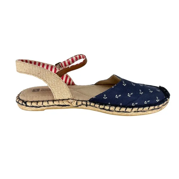White‎ Mountain Espadrille Flat Sandals Womens 6.5 Blue Nautical Anchor Stripe - Image 2