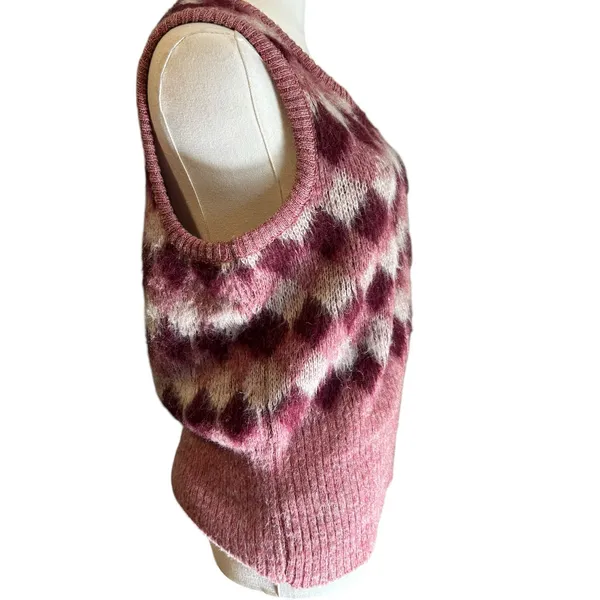 Vtg Knit Vest Academia USA SZ Med Pink Burgundy Plaid Preppy FLAW McGregor - Image 4