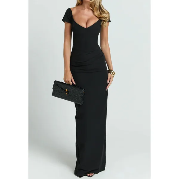 Showpo Maxi Dress Gown Veronika Sweatheart Neckline Size US 2 in Black - Image 6