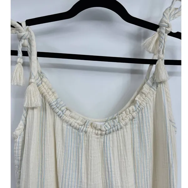 Time and Tru Womens Ivory Stripes Tiered Midi Dress Tie Tassel Strap NEW Large - Image 5