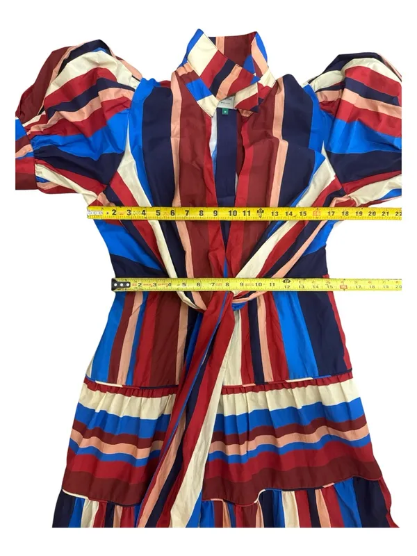 Farm Rio Stripped Multicolor Winter Stripes Short Sleeve Midi Dress Sz Medium - Image 16