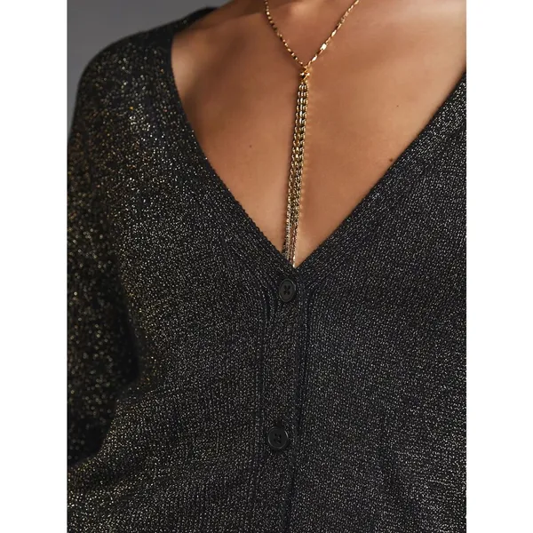 Velvet by Graham & Spencer Lurex Cotton Cashmere Blend Cardigan Black Metallic M - Image 5