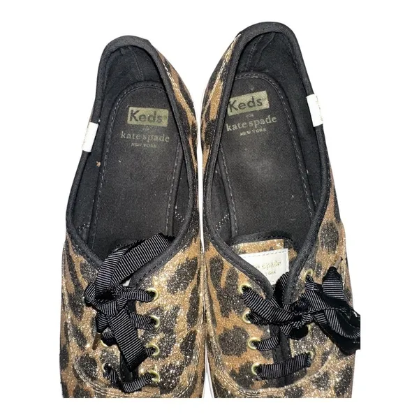 Keds x Kate Spade Leopard Print Glitter‎ Sneakers, Size 9 - Image 5