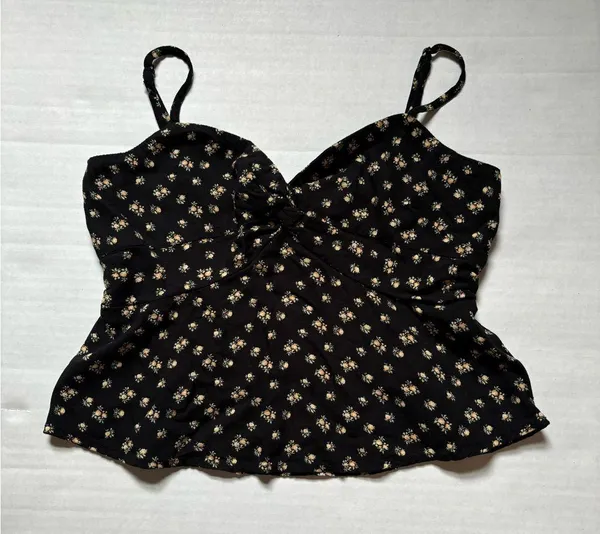 American Eagle XS Black Floral Babydoll Top w/ Adjustable Straps - Image 6