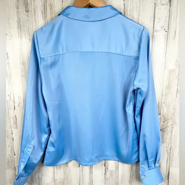 Something New Women's Long Sleeve Button-Up Satin Shirt Blue Size M Western - Image 4