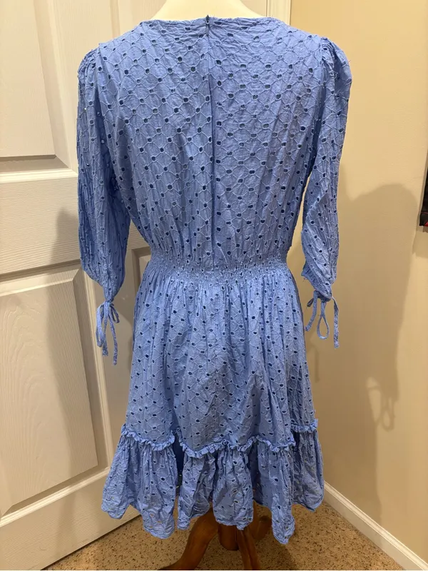 Blue Eyelet Mini Dress Size 14 - Image 3
